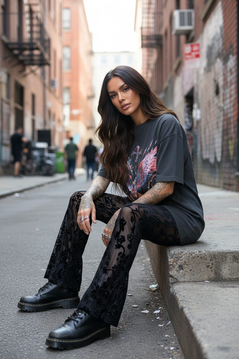 Reckless Revival Set- Tee + Lace Flares